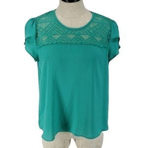 Meraki teal sheer aztec lace design medium blouse